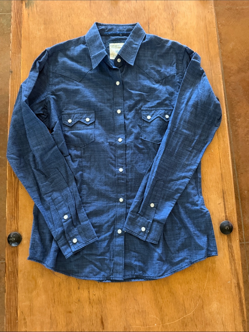 Women’s Navy Button-Front Western Shirt with Pearl Snaps